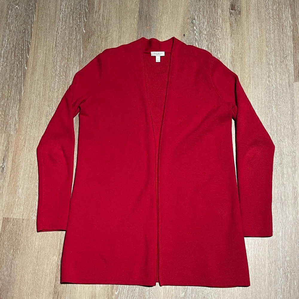 Talbots Petite Red Cotton Open Front Cardigan Sweater Jacket‎ Classic